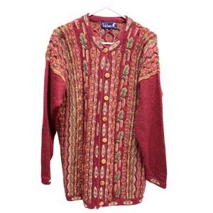 Vintage Tulchan 100% Wool Cardigan Sweater Size L/XL Rust Multicolor